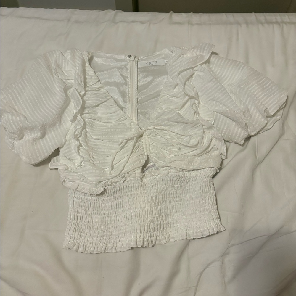 Astr the label White Ruffle Smocked Blouse